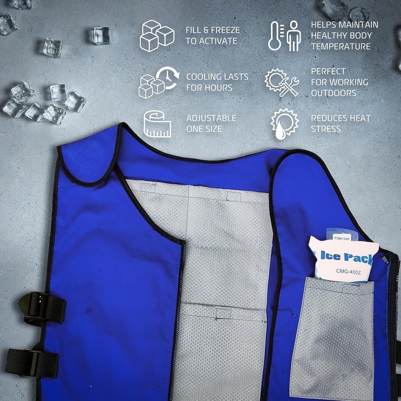 Alphacool Ice Vest for Men and Women Adjustable Cooling Vest with Ice Packs Blue One Size - Image 4